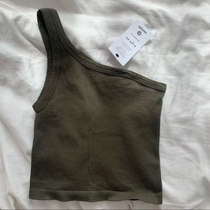 Olive Green Avocado Workout One Shoulder Crop Top